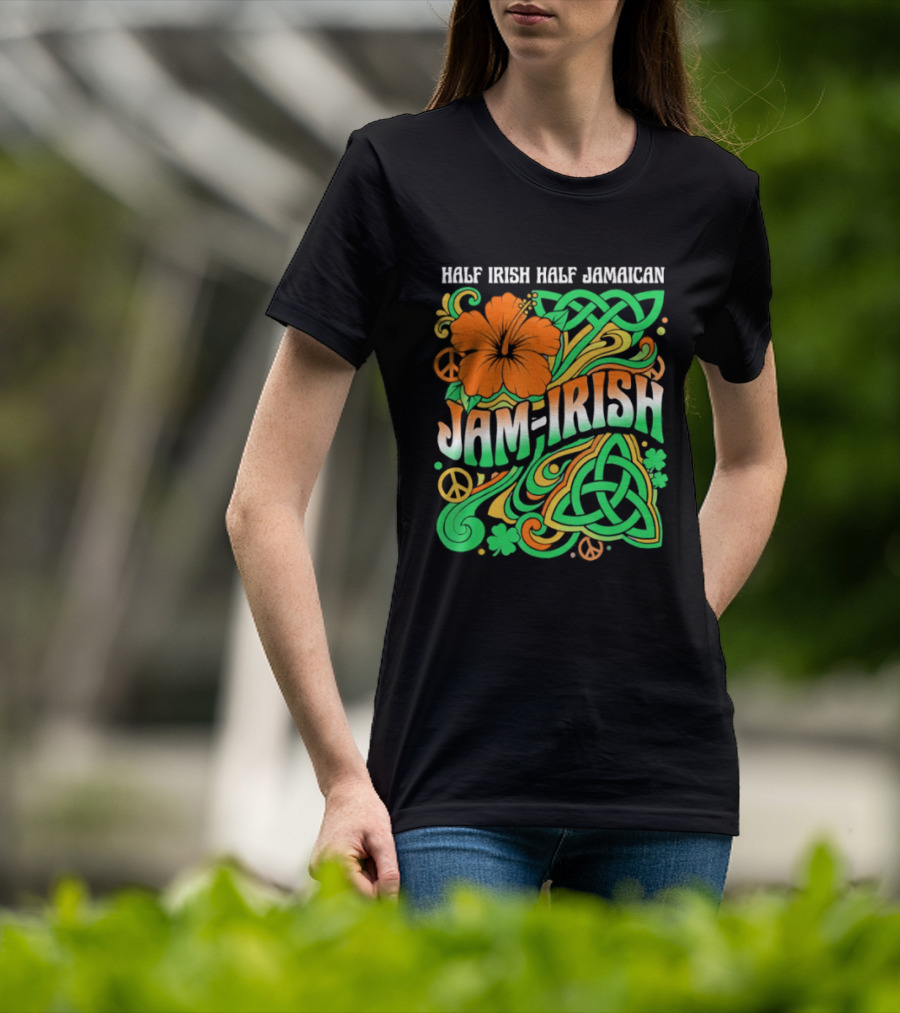 Jam Irish Half Irish Half Jamaican St Patrick's Day Hibiscus Celtic T-Shirt