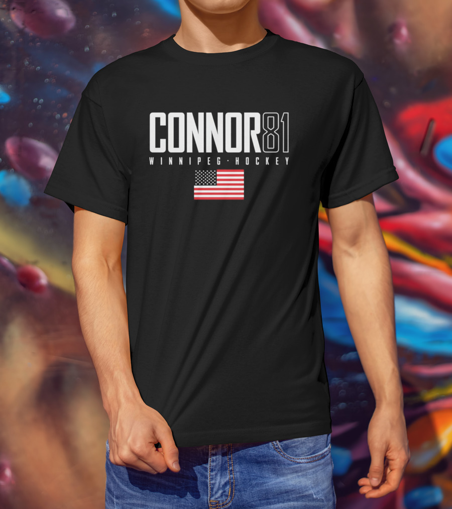 Connor 81 Winnipeg Hockey USA Flag T-Shirt