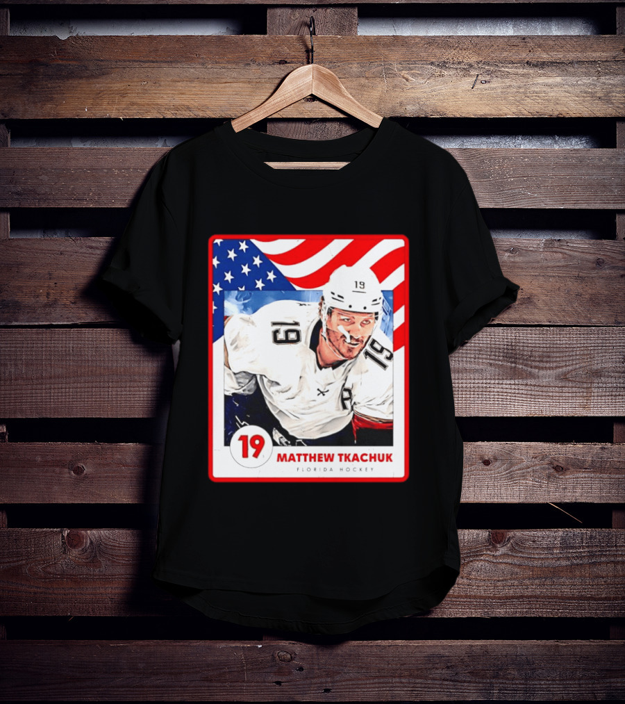 Matthew Tkachuk Florida Hockey USA Flag Card Number 19 T-Shirt