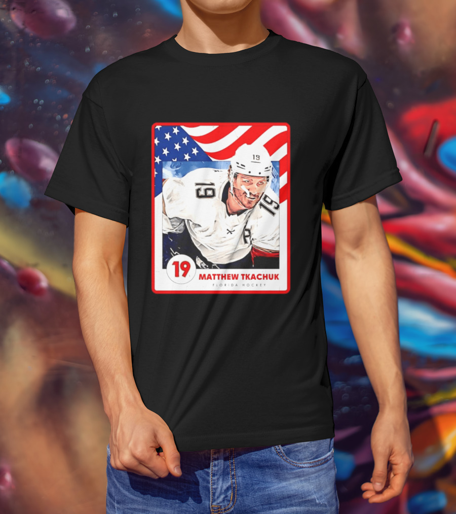 Matthew Tkachuk Florida Hockey USA Flag Card Number 19 T-Shirt
