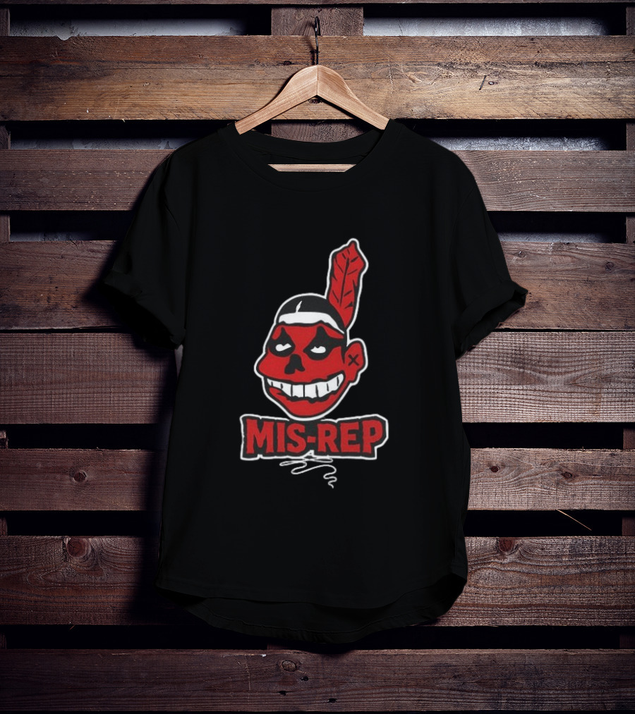 Mis Rep Native American Cartoon Face With Feather T-Shirt