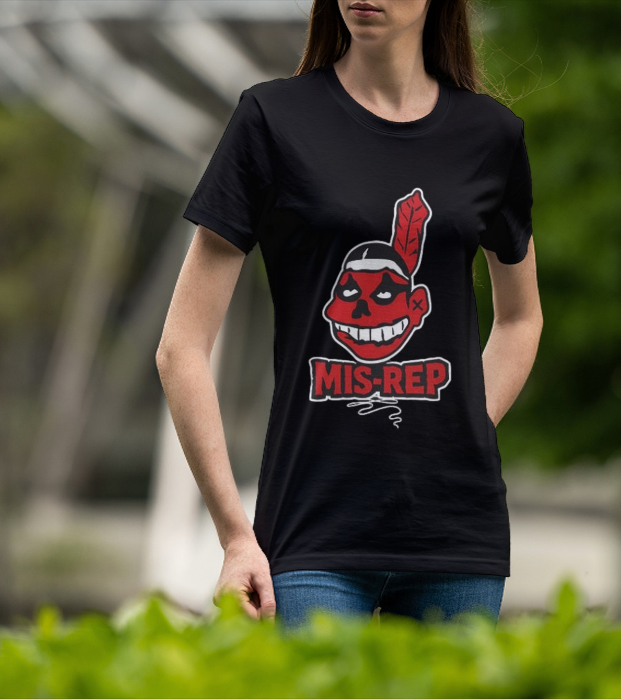 Mis Rep Native American Cartoon Face With Feather T-Shirt