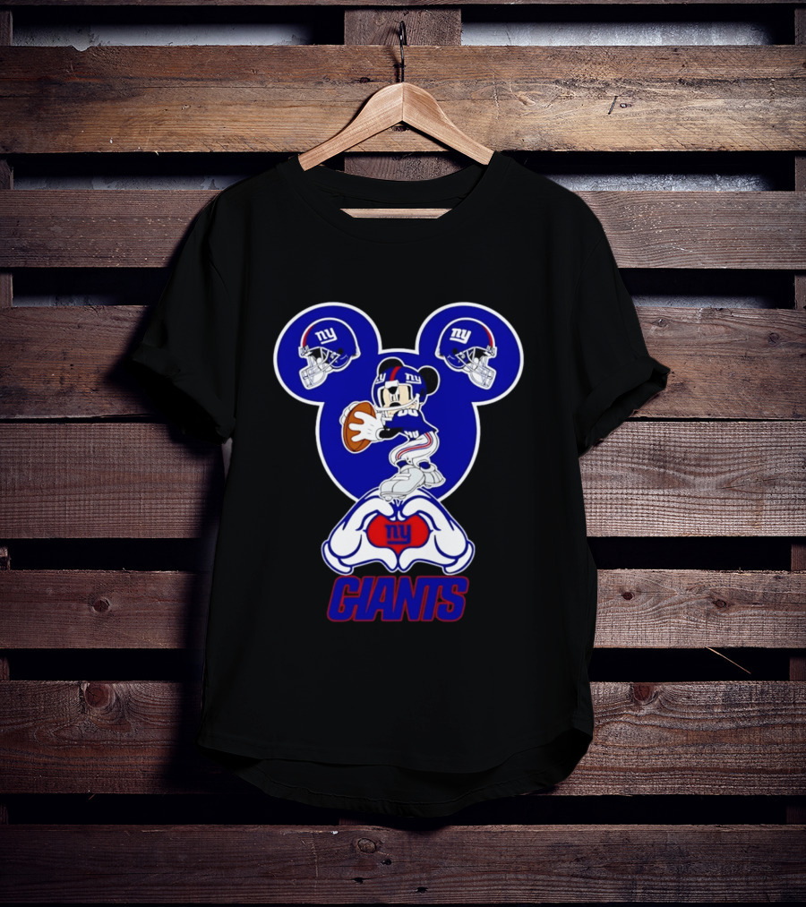 New York Giants Mickey Mouse Heart Hands NFL Team Fan Gear T-Shirt