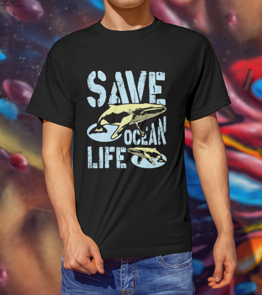 Save Ocean Life Whale Conservation Message With Humpback Whale Protection T-Shirt