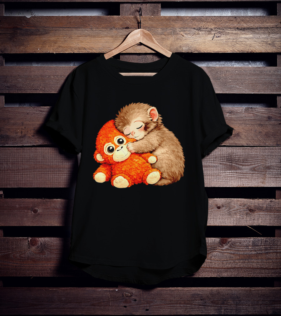 Punch The Monkey Brown Cub And Orange Plushy Cuddle T-Shirt