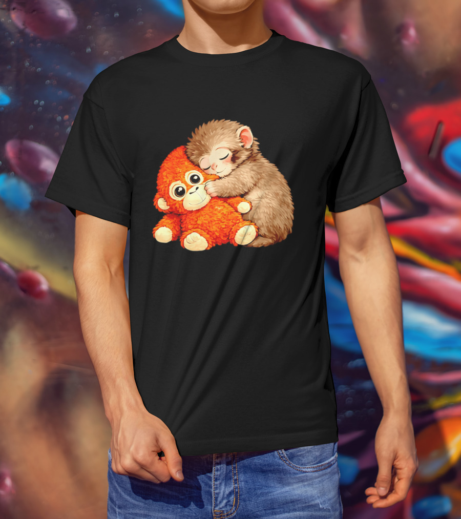 Punch The Monkey Brown Cub And Orange Plushy Cuddle T-Shirt