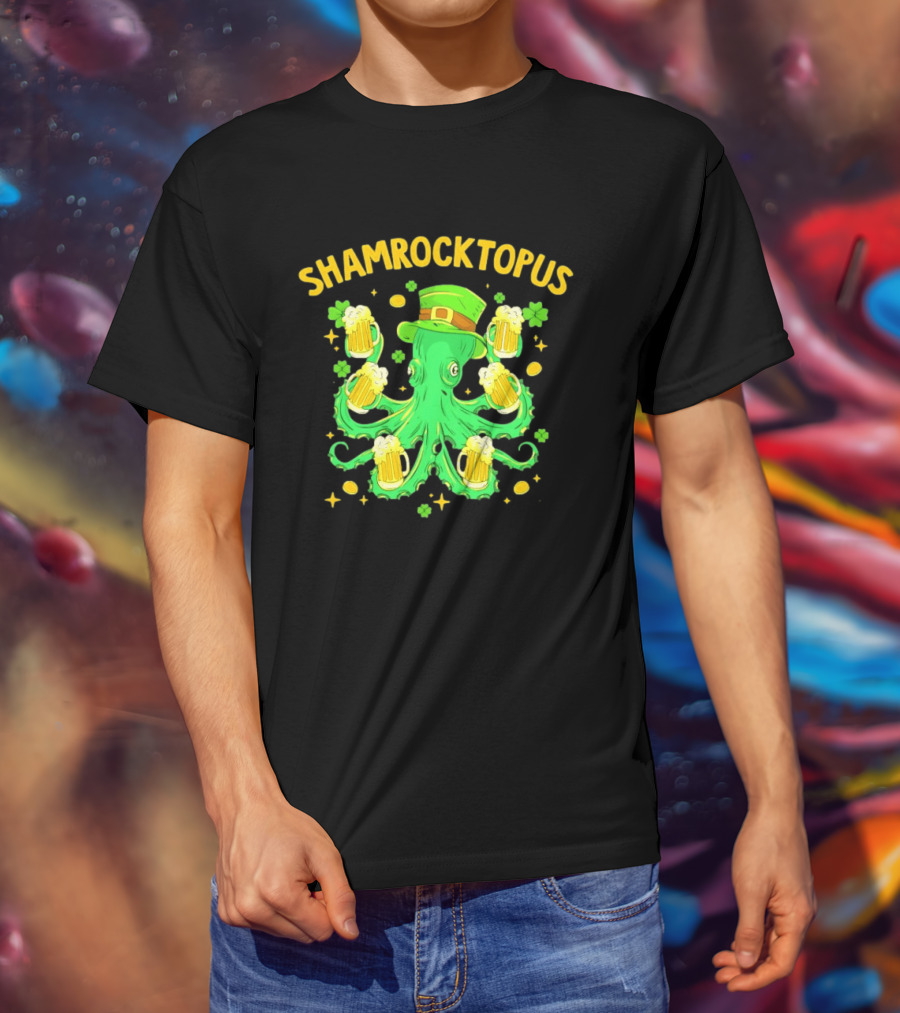 Shamrocktopus Octopus St Patrick's Day Beer Hat Shamrocks T-Shirt