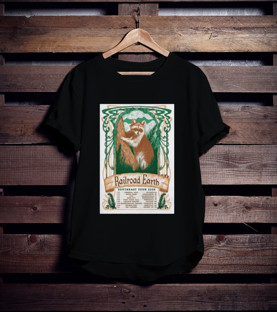 Railroad Earth Southeast Tour 2026 Dates And Locations With Raccoon Artistry T-Shirt