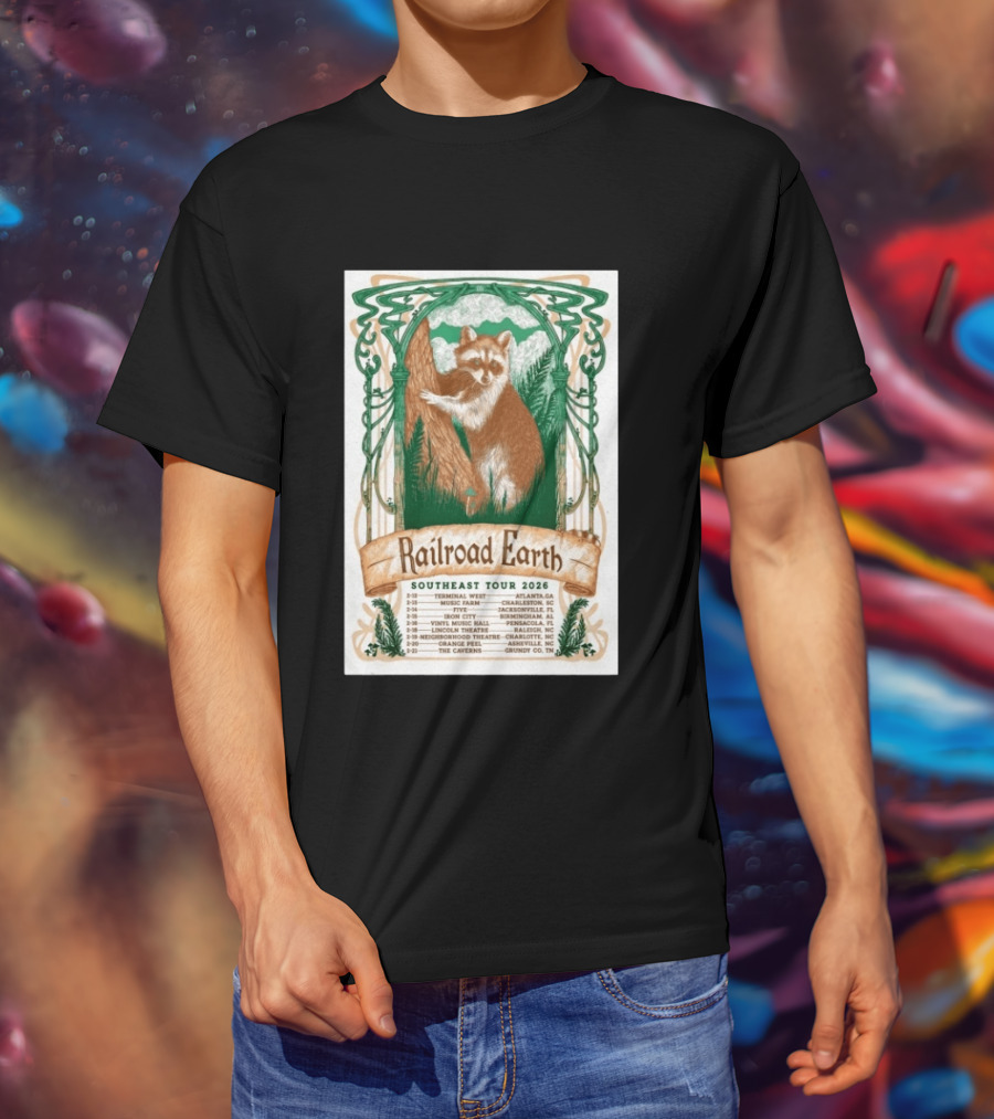 Railroad Earth Southeast Tour 2026 Dates And Locations With Raccoon Artistry T-Shirt