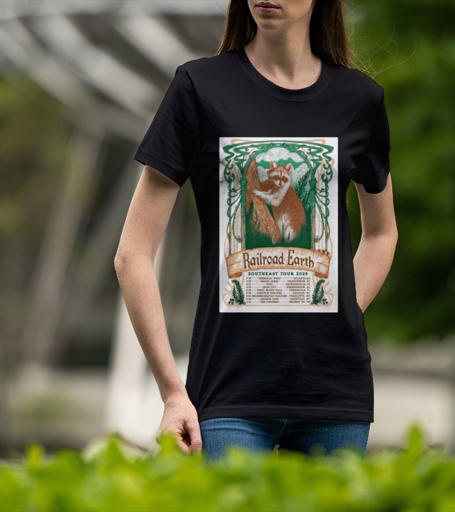 Railroad Earth Southeast Tour 2026 Dates And Locations With Raccoon Artistry T-Shirt