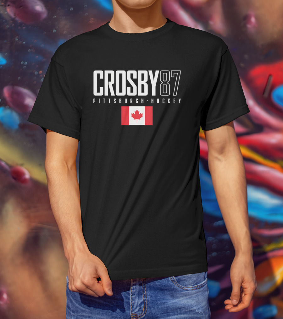 Crosby 87 Pittsburgh Hockey Canada Flag T-Shirt