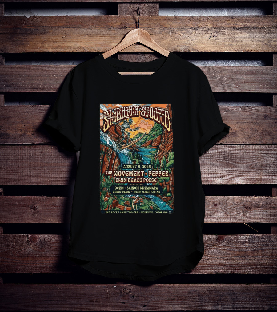 Slightly Stoopid Concert August 8 2026 Red Rocks Amphitheatre Featuring The Movement Pepper Slum Beach Posse Morrison CO T-Shirt