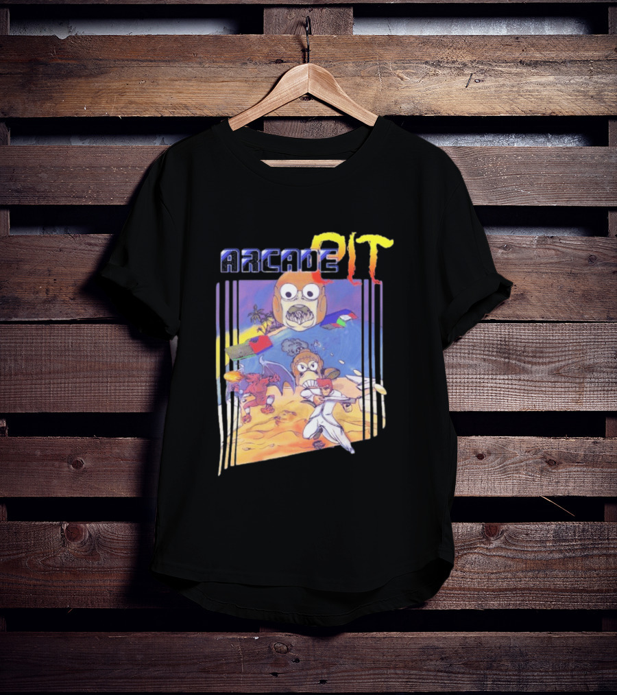 Arcade Pit Smight X Contra Characters And Cartoon Face Beach Scene T-Shirt