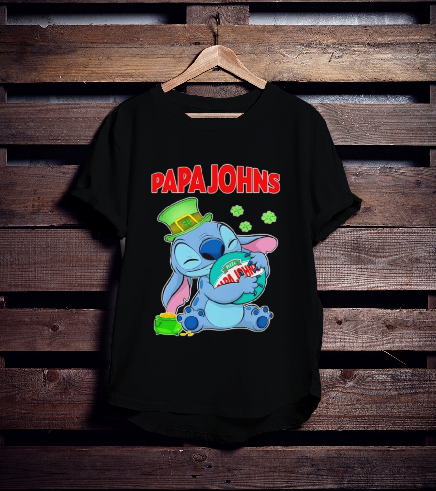 Papa Johns Stitch Pizza St Patricks Day Hug Clover T-Shirt
