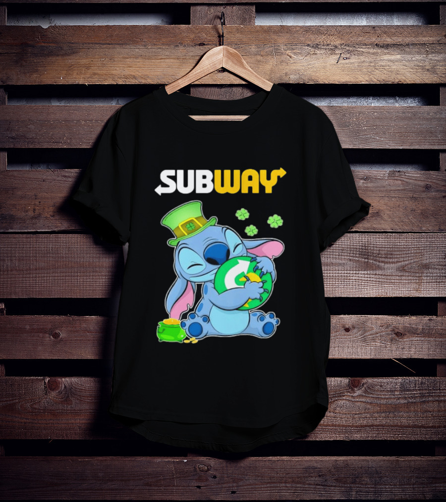 Subway St Patrick's Day Stitch Hugging Clover Coin T-Shirt