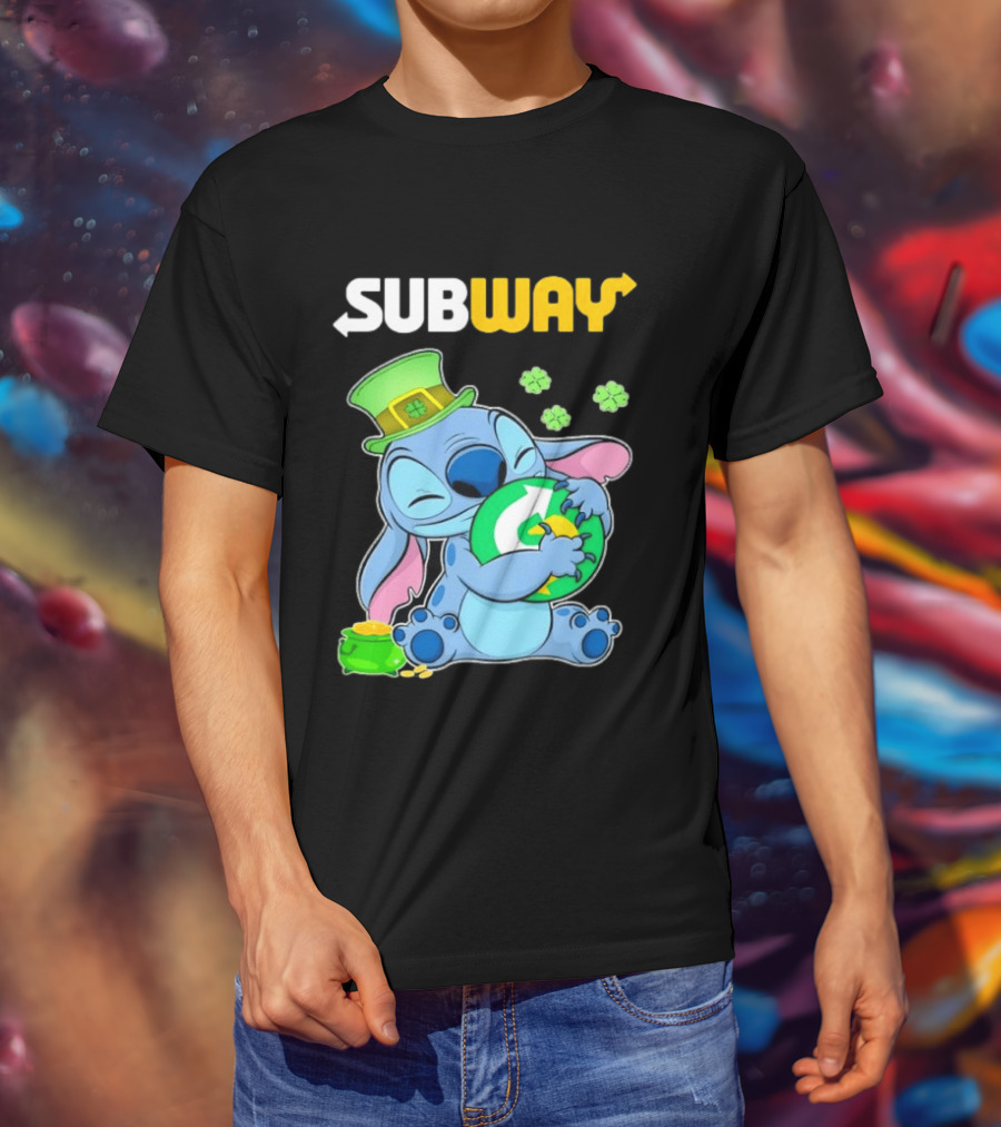 Subway St Patrick's Day Stitch Hugging Clover Coin T-Shirt