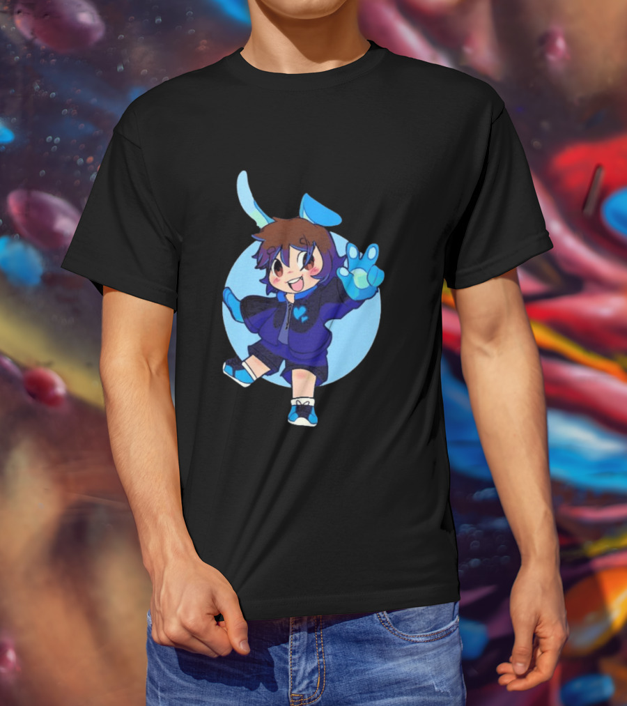 The8BitDrummer Bunny Blue Heart Cartoon Character With Bunny Ears And Sneakers T-Shirt
