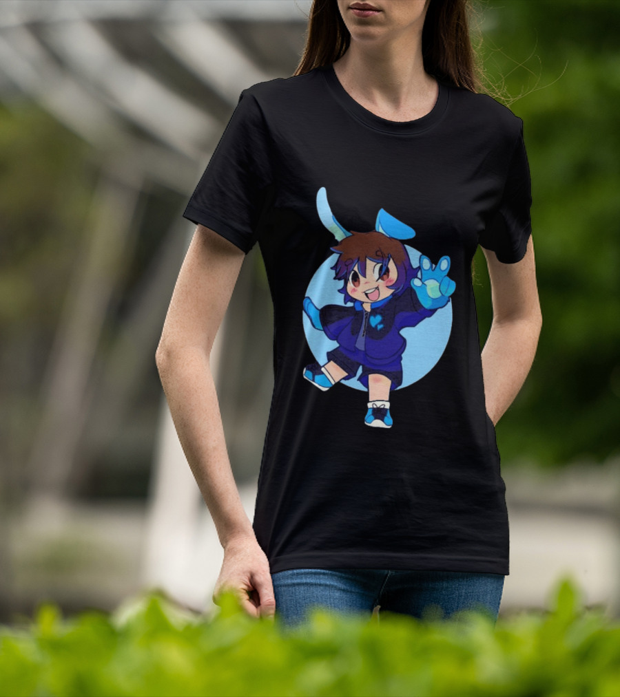 The8BitDrummer Bunny Blue Heart Cartoon Character With Bunny Ears And Sneakers T-Shirt