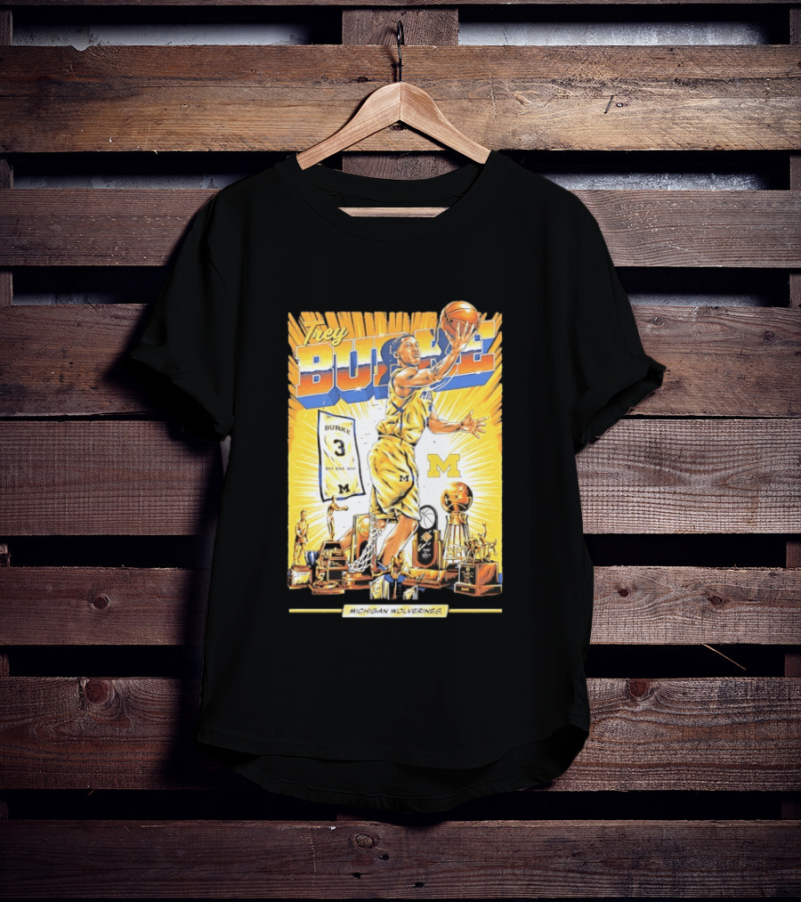 Trey Burke Michigan Wolverines Basketball Comic Style 3 M Jersey Trophy Collection T-Shirt