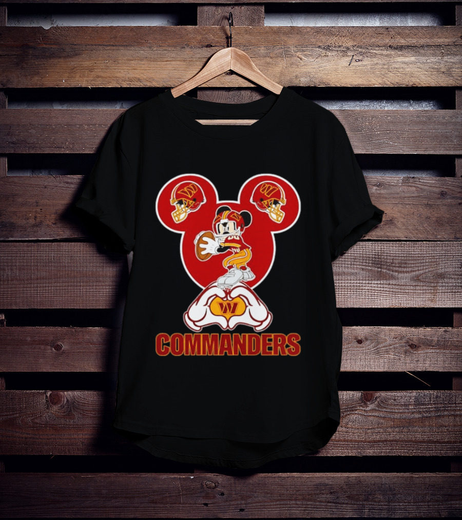 Washington Commanders Mickey Mouse Football Love Heart Hands T-Shirt