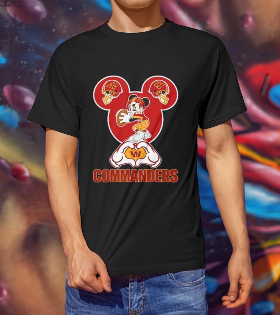 Washington Commanders Mickey Mouse Football Love Heart Hands T-Shirt