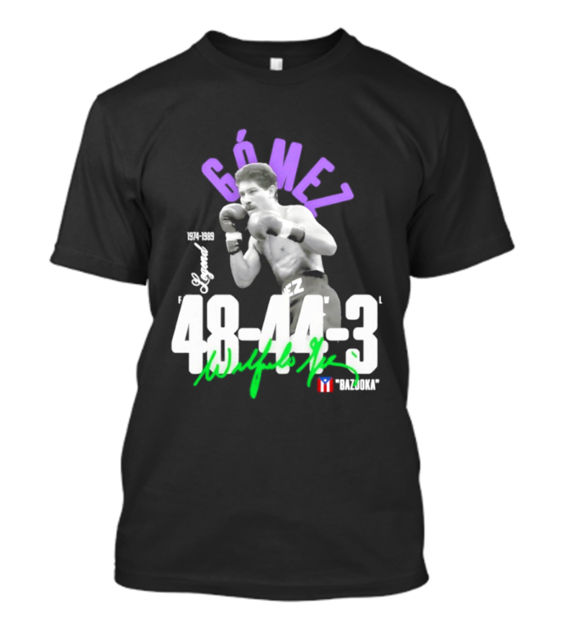 Wilfredo Gómez Bazooka Legend 48 44 3 Record 1973 1990 Puerto Rico Flag T-Shirt
