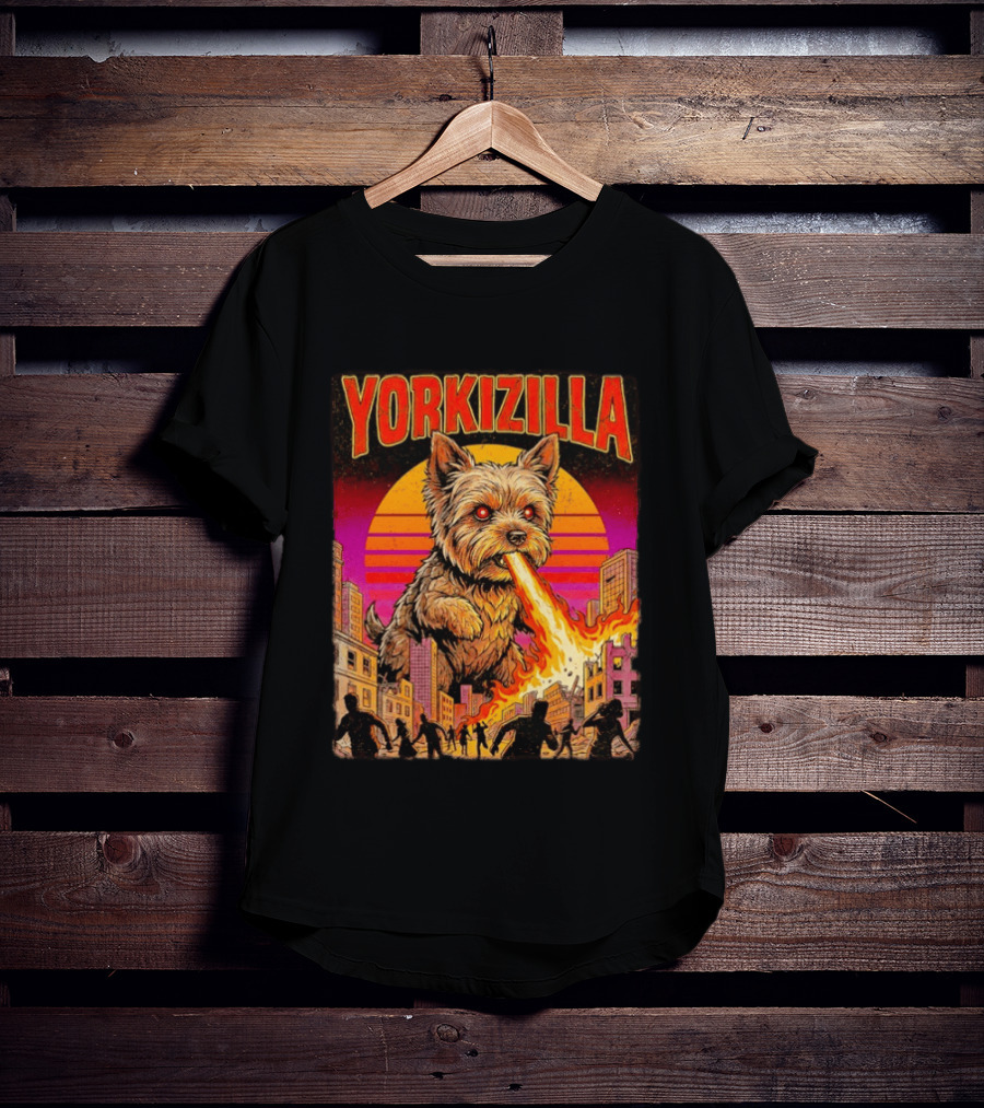 Yorkizilla Giant Yorkshire Terrier Monster Movie City Attack Scene T-Shirt