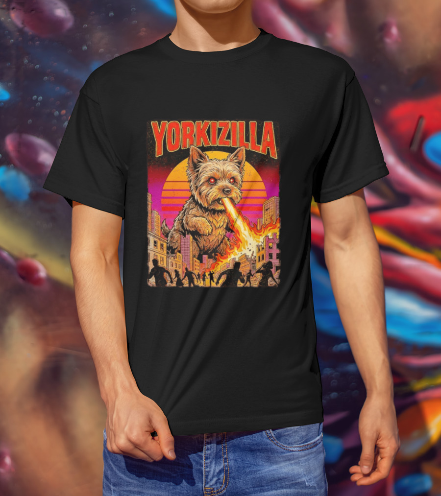 Yorkizilla Giant Yorkshire Terrier Monster Movie City Attack Scene T-Shirt