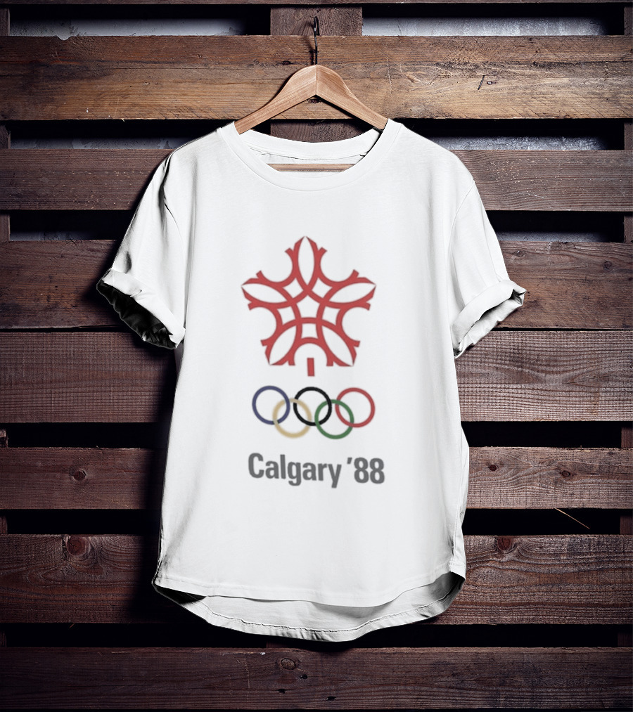 1988 Calgary Winter Olympics Emblem With Olympic Rings T-Shirt