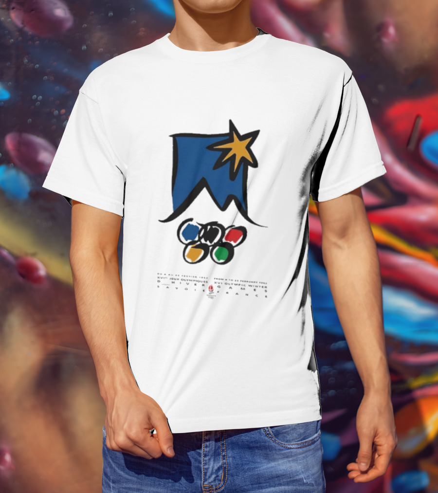 1992 Albertville Winter Olympics Star Emblem And Rings T-Shirt