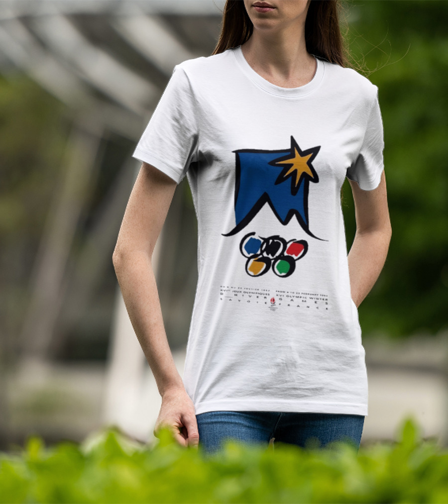 1992 Albertville Winter Olympics Star Emblem And Rings T-Shirt