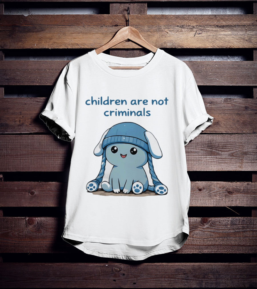 Children Are Not Criminals Cute Blue Bunny With Hat T-Shirt