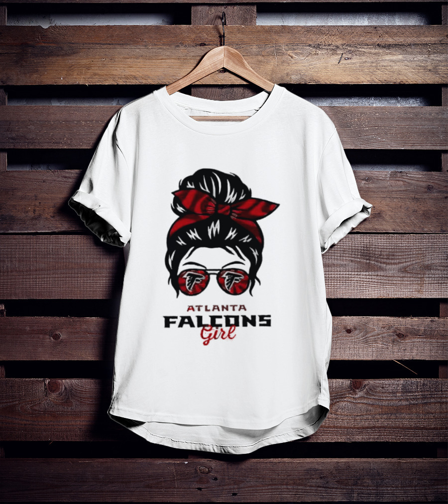 Atlanta Falcons Girl Messy Bun 2026 Bow Sunglasses T-Shirt