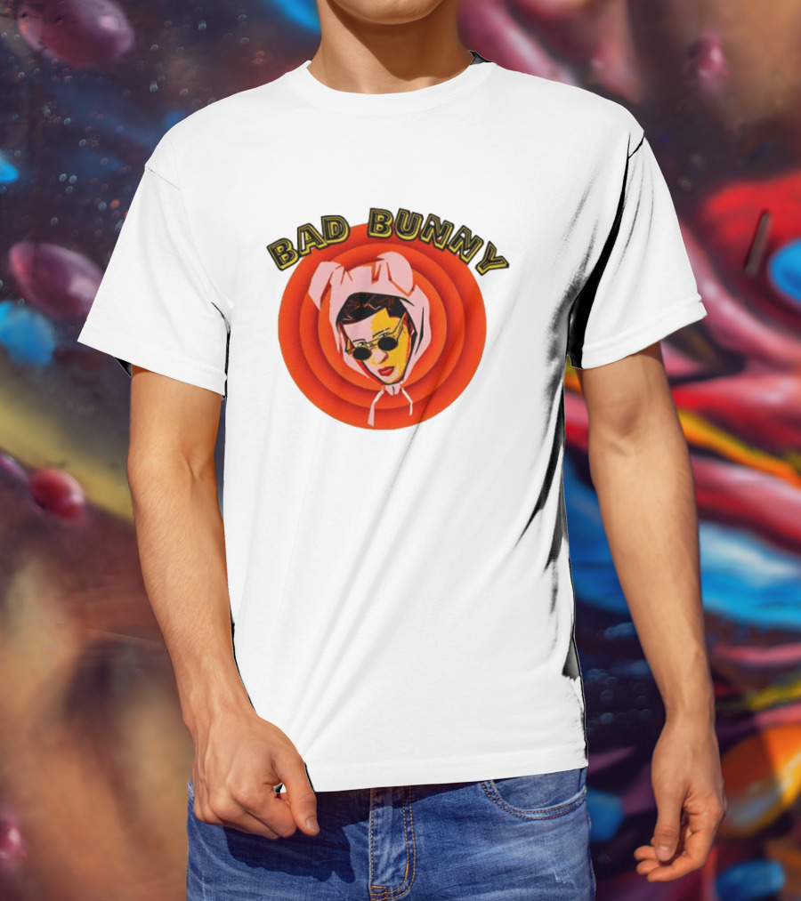 Bad Bunny Style Cartoon Character Image T-Shirt