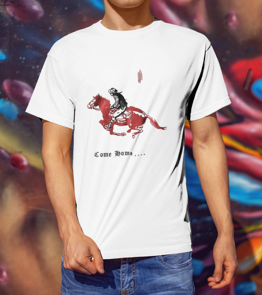 Come Home Cowboy Riding On Red Horse In Moonlit Night T-Shirt