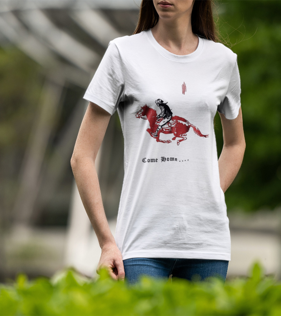 Come Home Cowboy Riding On Red Horse In Moonlit Night T-Shirt