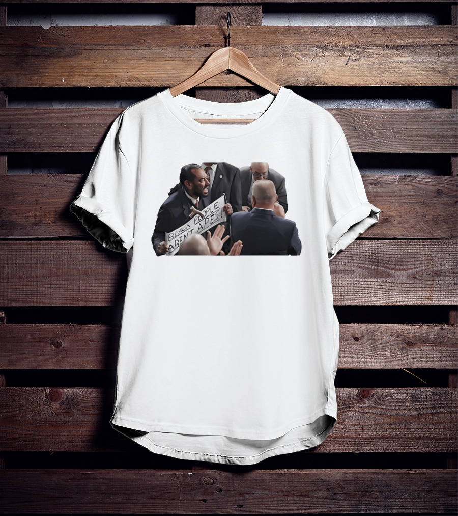 Black People Aren't Apes Protest Sign In Political Debate Scene T-Shirt
