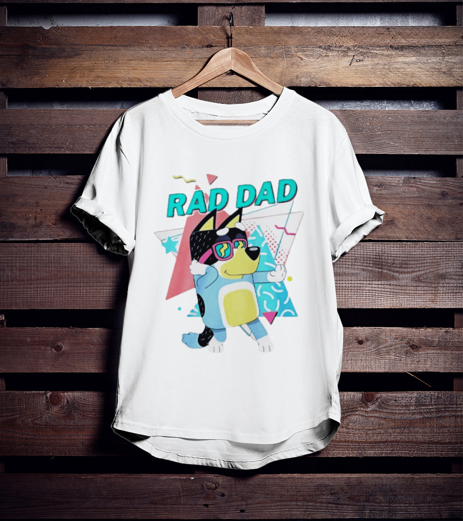 Blue Dog Rad Dad Retro Vibes With Sunglasses And Geometric T-Shirt