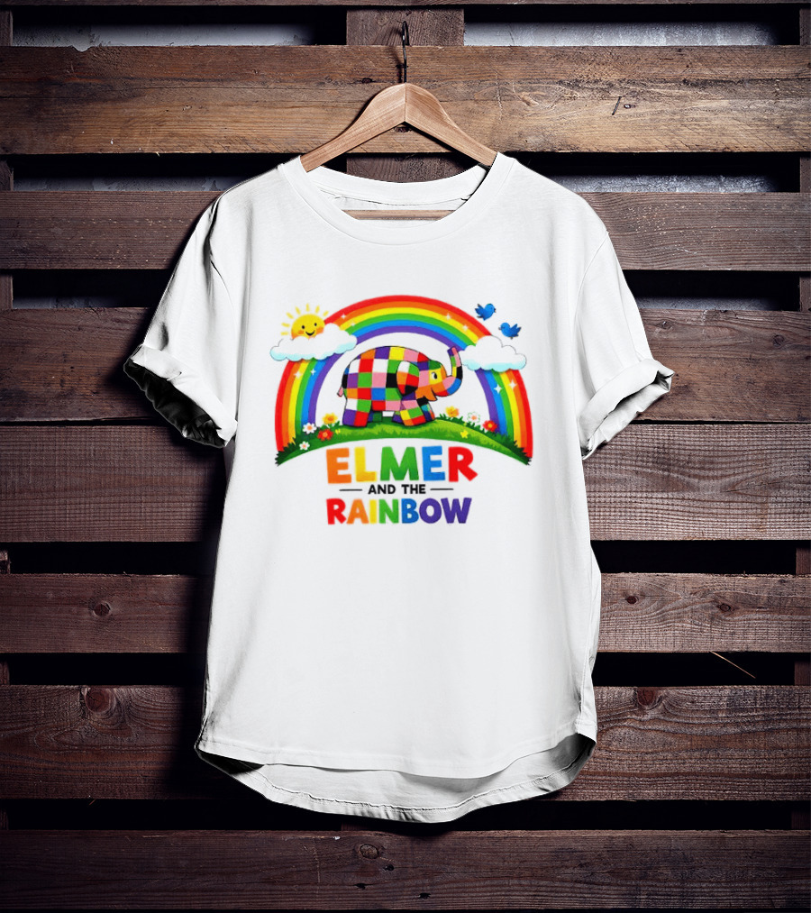 Elmer And The Rainbow Colorful Elephant With Sun And Birds T-Shirt