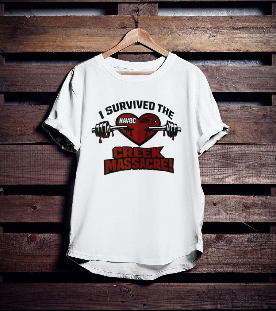 I Survived The Havoc Creek Massacre Heart Barbell Blood Gym Horror T-Shirt