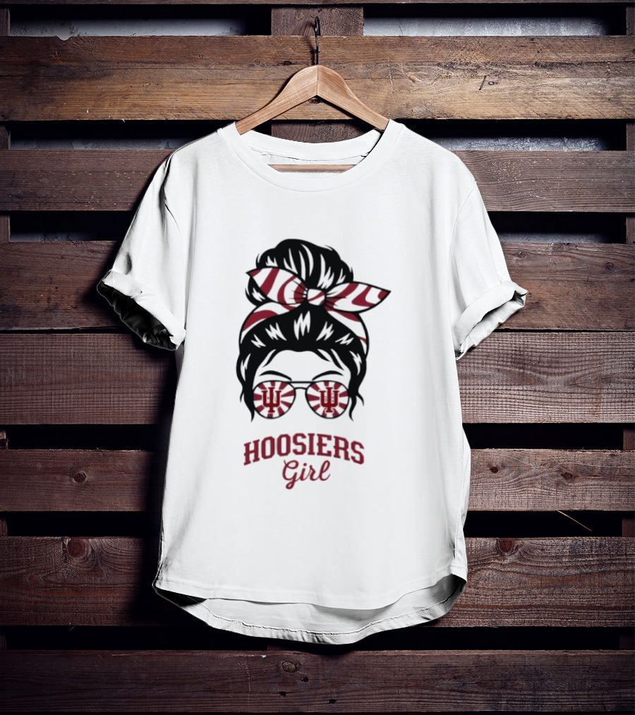 Indiana Hoosiers Girl Messy Bun Sunglasses T-Shirt