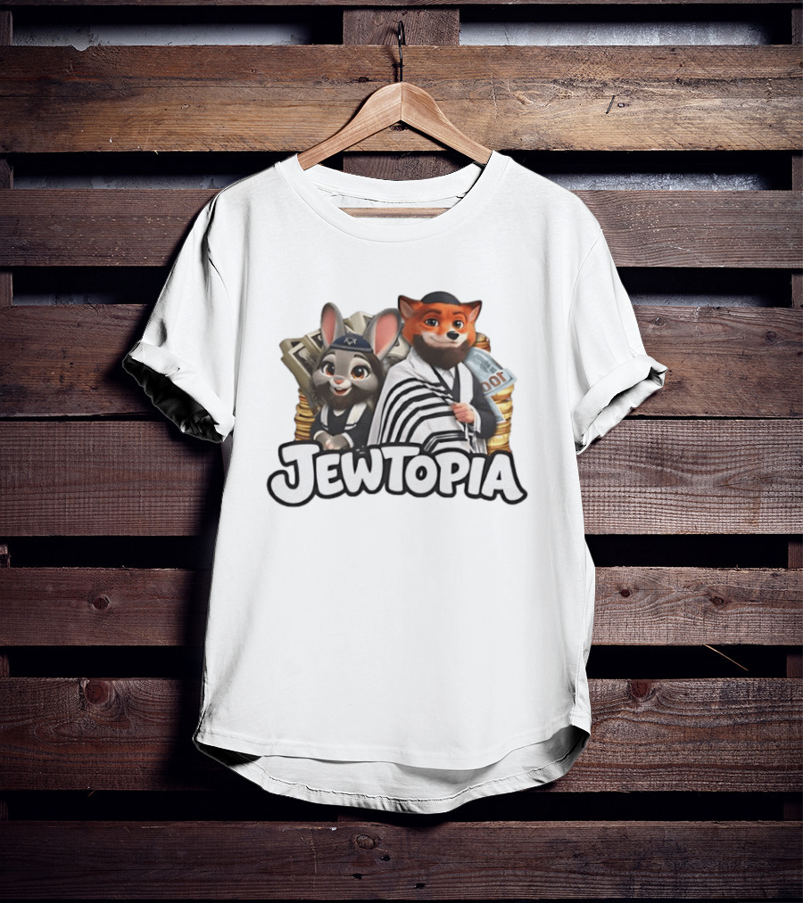 Jewtopia Jewish Zoo Topia Rabbits Fox Characters With Money T-Shirt