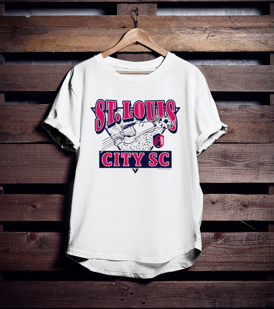 Snoopy Playing Soccer With St. Louis CITY SC Peanuts Collaboration T-Shirt