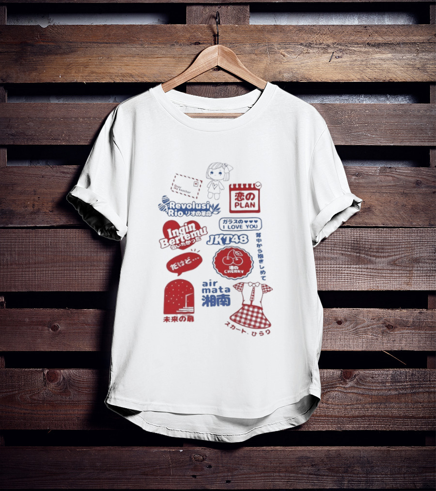Revolusi Rio Ingin Bertemu I Love You Cherry Letter Doll Jatuh Cinta Hallo Kitty Sentuhan Manis Kecil Romantic Jika Pernah T-Shirt