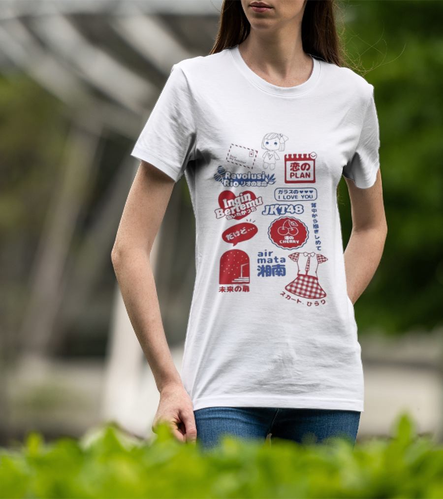 Revolusi Rio Ingin Bertemu I Love You Cherry Letter Doll Jatuh Cinta Hallo Kitty Sentuhan Manis Kecil Romantic Jika Pernah T-Shirt