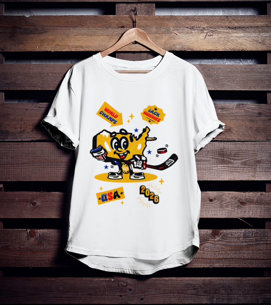 USA Hero Jack Hughes 2026 World Champs Hockey T-Shirt