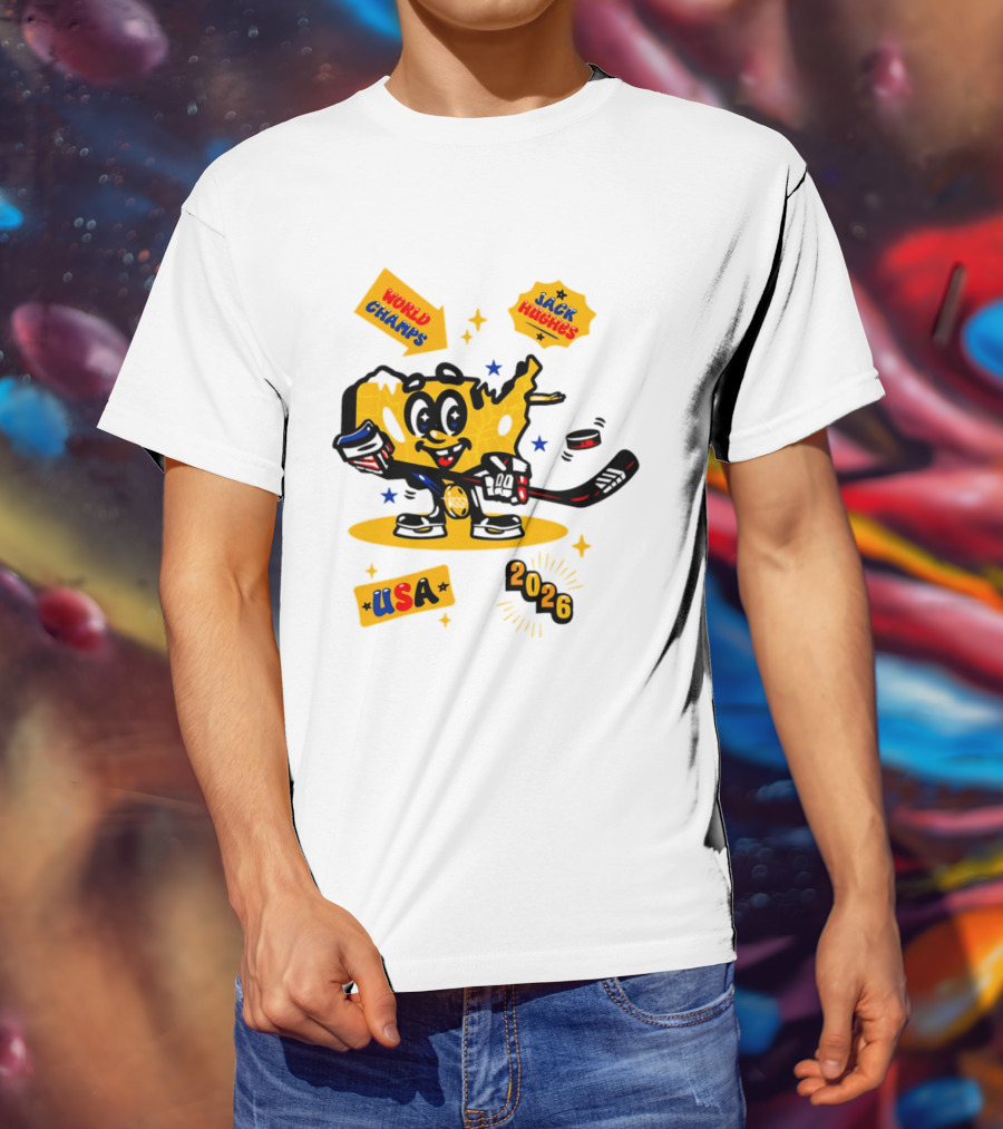 USA Hero Jack Hughes 2026 World Champs Hockey T-Shirt