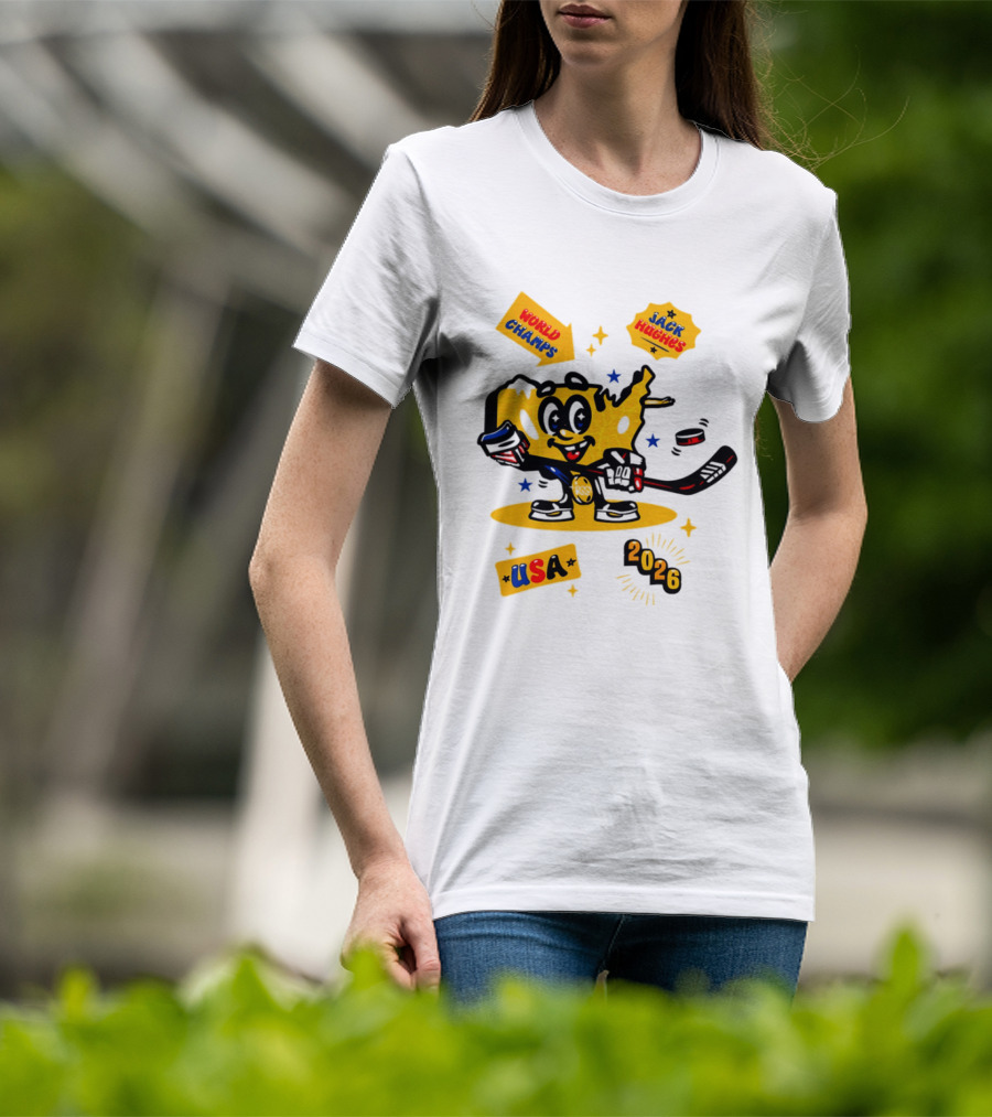 USA Hero Jack Hughes 2026 World Champs Hockey T-Shirt