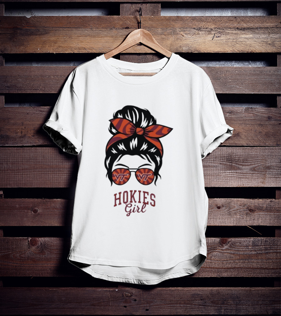 Virginia Tech Hokies Messy Bun Sunglasses Bow T-Shirt