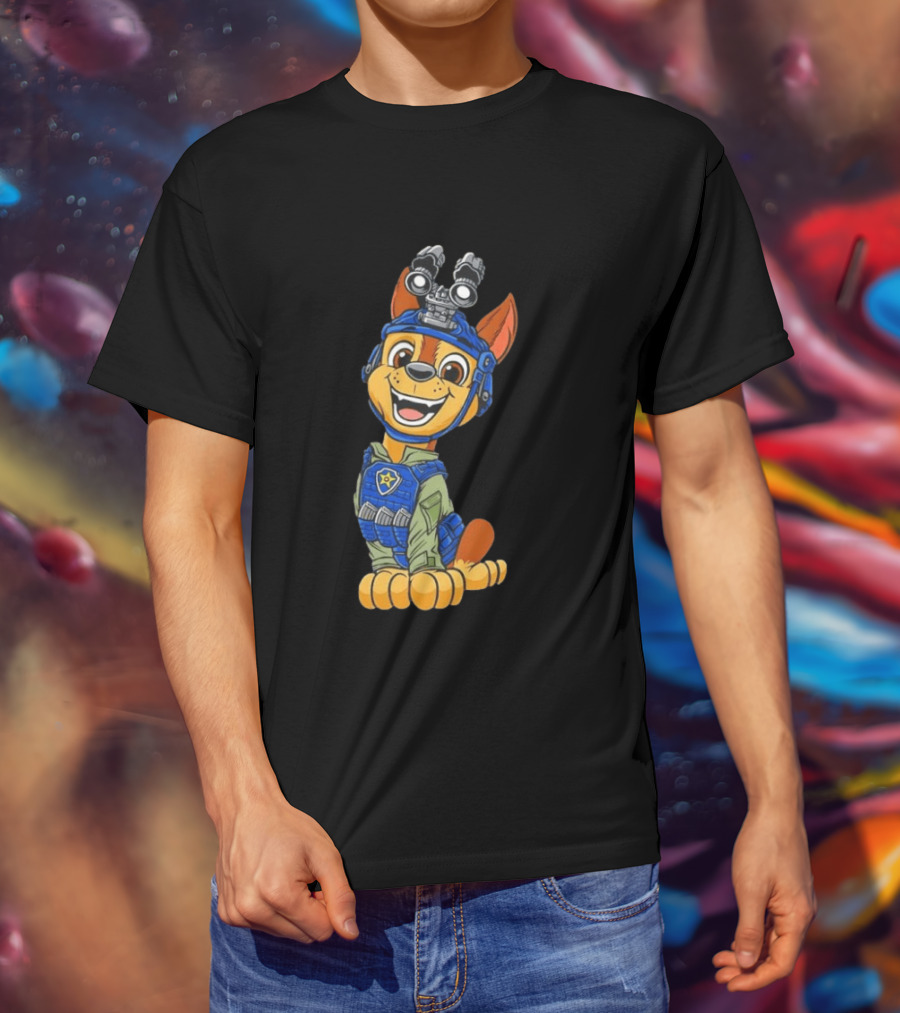 Chase Paw Patrol Police Dog Cartoon Character In Tactical Outfit T-Shirt